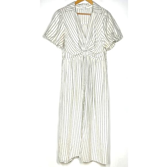 Derek Lam Maya Shirt Dress Striped Knot Waist Short Sleeve Midi Black & White 6 - Picture 2 of 12